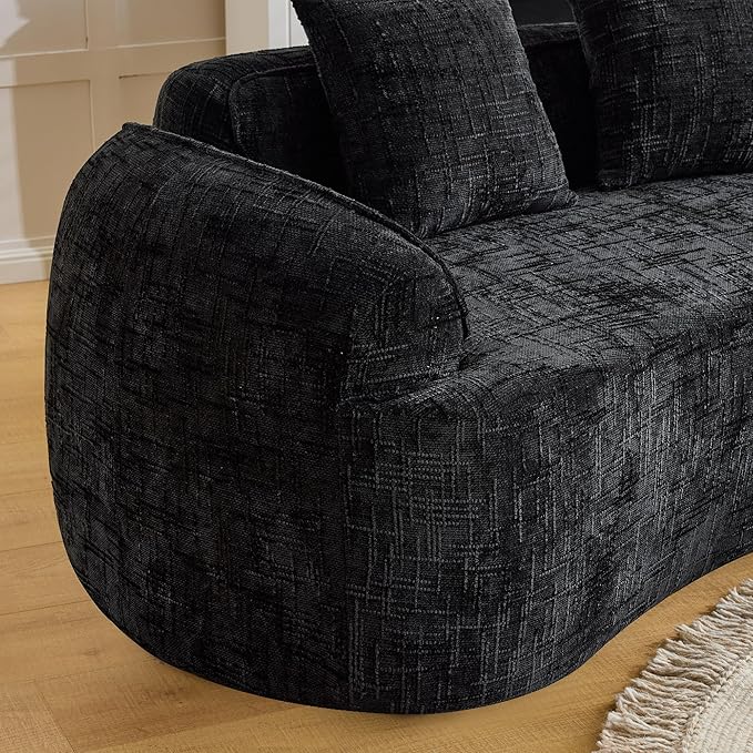 109-Inch Curved Boneless Sofa Couches Compressed 4-Seat Foam Couch for Living Room Bedroom, Boneless Modular Cloud Sofa Curved Floor Couch with 4 Pillows, No Assembly