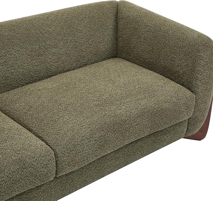 Merax 82 Inch Boucle Sherpa Sofa, Chenille Loveseat with Removable Cushions & Wood Legs, Modern Plush 3-Seater Couch for Living Room, Olive Green