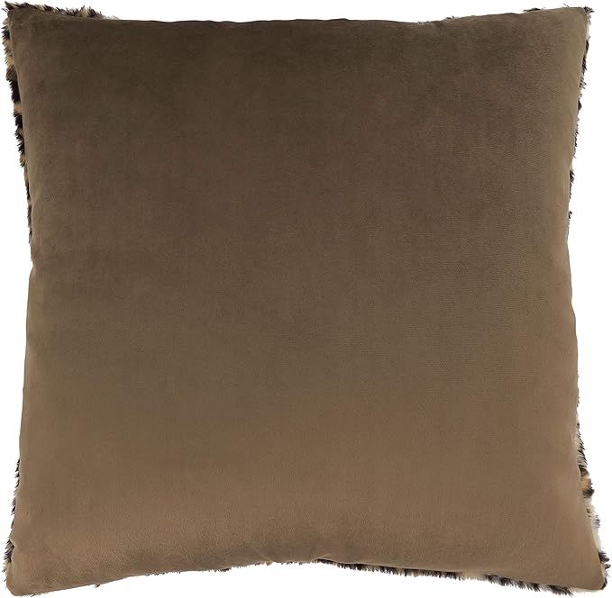 SARO LIFESTYLE Guépard Collection Cheetah Print Faux Fur Pillow Cover, 22", Brown