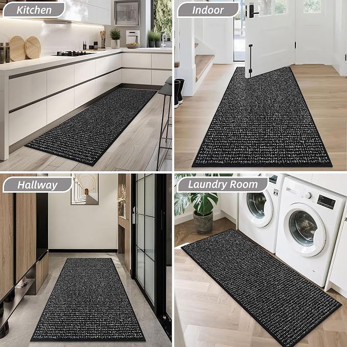 BEQHAUSE Dirt Trapper Door Mat 20" x 48", Non-Slip Washable Doormats Entrance Mat, Dirt Resistant and Absorbent Welcome Mat, Low Profile Floor Mats for Front Back Door and Entryway, Black - Image 8