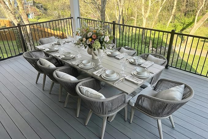 PURPLE LEAF 11 Pieces Patio Dining Set Wicker Outdoor Furniture Rectangular Table and Chairs Set for Garden Deck Aluminum Frame Backyard Kitchen Set, Cushions and Pillows Included Champagne - Image 2