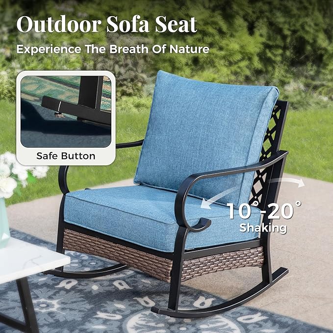 Patio Furniture Set with Coffee Table, Outdoor Conversation Set with 2 x Rocking Chairs, 1 x 2-Seat Sofa, 1 x 3-Seat Sofa for Lawn Garden Backyard, Navy Blue
