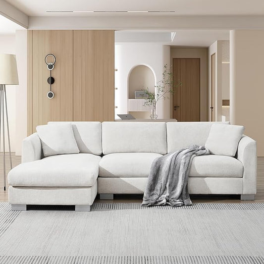 Deep Seat Oversized L Shaped Modular Sectional Sofa with Extra Wide Chaise, 4 Seater Cloud Lounge Sofa Corner Couch with Metal Legs and Detachable Cushions for Living Room Apartment, Chenille Fabric