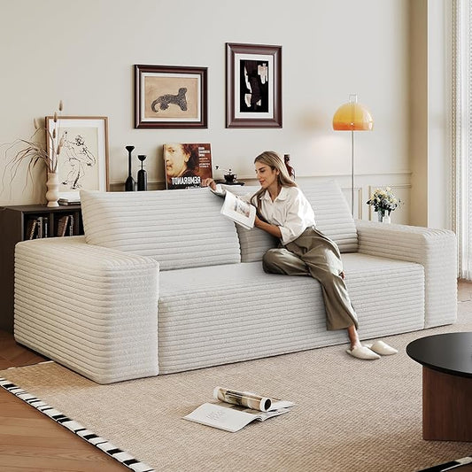 63" Cloud Loveseat Boneless Sofa Couch in a Box, No Assembly Required 2 Seater Foam Compression Couches, Modern Living Room Floor Sofa Couch Corduroy Small Love Seat