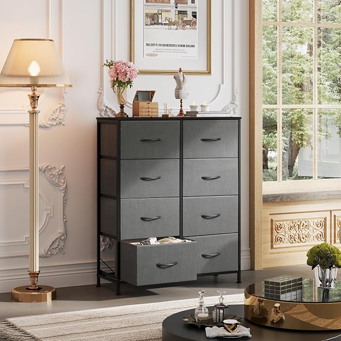 WLIVE Fabric Dresser for Bedroom, Tall Dresser with 8 Drawers, Storage Tower with Fabric Bins, Double Dressers, Chest of Drawers for Closet, Living Room, Hallway, Dark Gray - Image 9