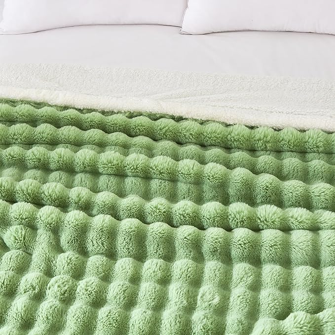 50x60 Inches Ultra-Soft Fuzzy Faux Fur Plush Throw Blanket - Thick, Warm Sherpa for Couch, Sofa, Bedroom, Camping - Decorative Blanket for Cozy Warmth, Bubble Light Green