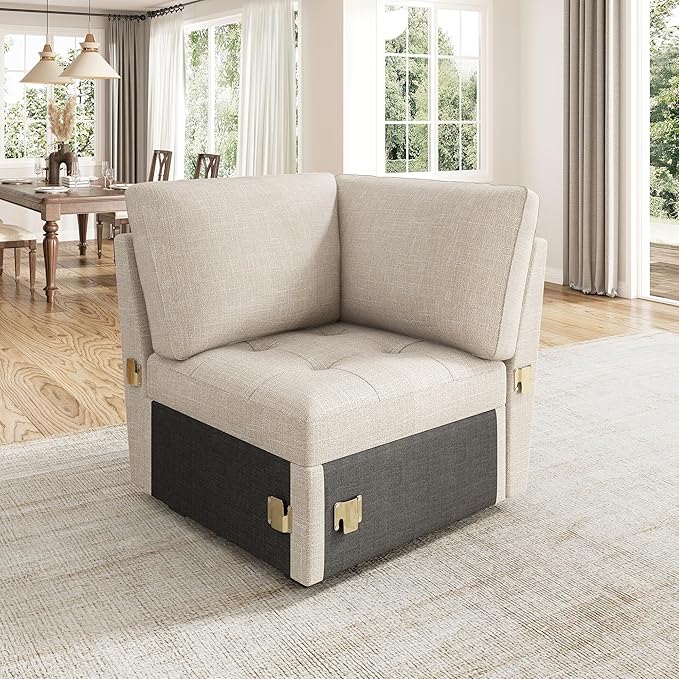 HONBAY Modular Sectional Sleeper Sofa with Pull Out Bed, Corner Seat for Sectional Couch, Beige