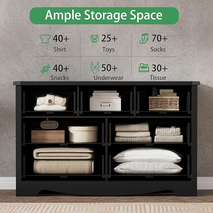 Dresser for Bedroom with 7 Drawers, 48" Wide Modern Chest of Drawers with Deep Drawers & Mental Handle, Wood Dresser TV Stand, Wooden Closet Storage Organizer for Living Room, Hallway, Entryway, Black - Image 4
