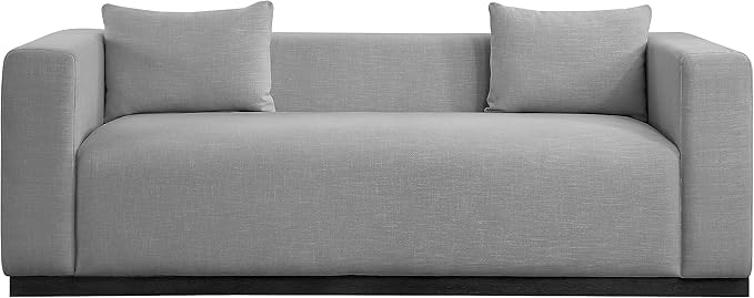 Meridian Furniture 642Grey-S Alfie Collection Modern | Contemporary Sofa with Rich Grey Linen Textured Fabric, Black Finish Solid Wood Base, 90.5" W x 36" D x 28.5" H, Grey