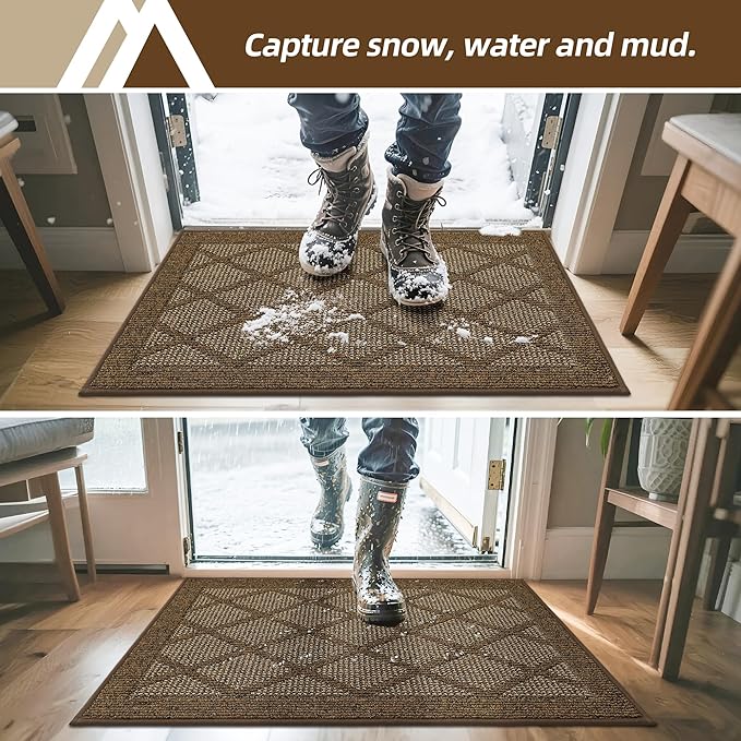 COSY HOMEER Non-Slip Door Mat 20"x48", Entryway Rugs Low Profile Absorbent Dirt Trapper Doormat for Front Entrance, Washable Polypropylene Entry Mat (Brown) - Image 3
