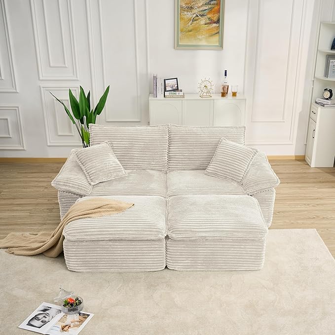 Comfy Boneless Cloud Sofa Chaise Oversized Fluffy Corduroy Upholstered Chaise Lounge for Living Room Bedroom, Modular Compressed Foam Cloud Daybed, Single Seat Sofa