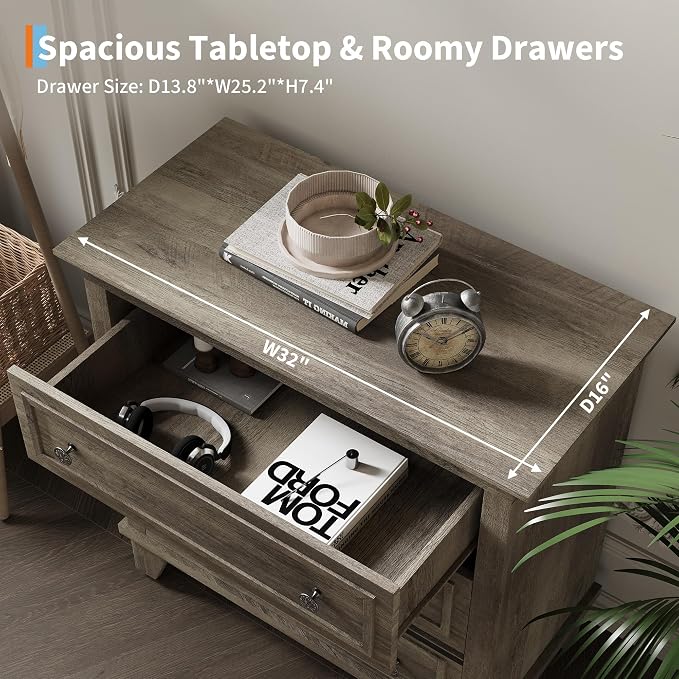 GAOMON 3 Drawer Dresser for Bedroom, Grey Wood Chest of Drawers Bedroom Dresser, Rustic Small Drawers Dressers Nightstand Wooden Closet Storage Cabinet for Living Room - Image 5