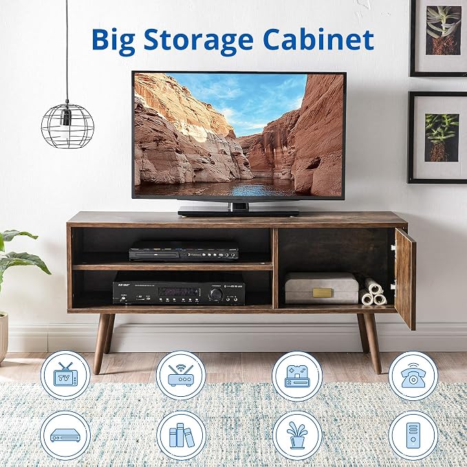 Cozy Castle TV Stand for 48-55 Inch TV, Mid Century Modern Entertainment Center with Storage Cabinet, TV Media Console with Charging Station for Living Room (Brown, 43.3" W x 15.7" D x 19.5" H) - Image 5