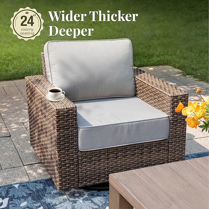 Patio Furniture Set, 5 Pieces Outdoor Furniture Sets, Wicker Rattan Conversation Sets with 2 Swivel Chairs and 2 Ottomans, High Back Conversation Set for Garden, Backyard, Pool, Grey