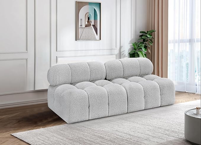 Meridian Furniture 611Grey-S68B Ames Collection Modern | Contemporary Modular Sofa with Rich Grey Boucle Fabric, Modular to Create Infinite Configurations, 68" W x 34" D x 28" H, Grey