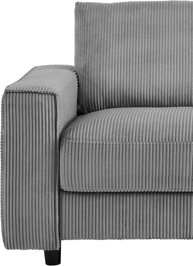 AC Pacific Derek Modern Corduroy Accent Chair for Living Room, Tufted Arm Chair with Plush Upholstery, High-Density Foam, Sleek Black Legs, Durable Wooden Frame, Chair, Grey