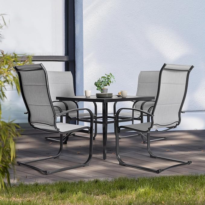 NUU GARDEN Patio Chairs Set of 4, All-Weather Padded Textilene Outdoor Dining Chairs with Spring Motion and High Back, Breathable Patio Chairs for Backyard Lawn Deck, Gray - Image 4