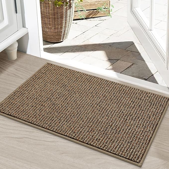 BEQHAUSE Dirt Trapper Door Mat 20" x 32", Non-Slip Washable Doormats Entrance Mat, Dirt Resistant and Absorbent Welcome Mat, Low Profile Floor Mats for Front Back Door and Entryway, Beige by BEQHAUSE