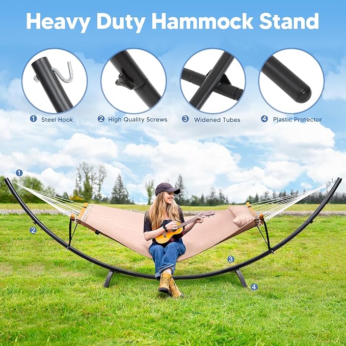 SUNCREAT Portable Double Hammock with Stand, Outdoor Standing 2 Person Hammock Combo, Patent Pending, Tan - Image 5