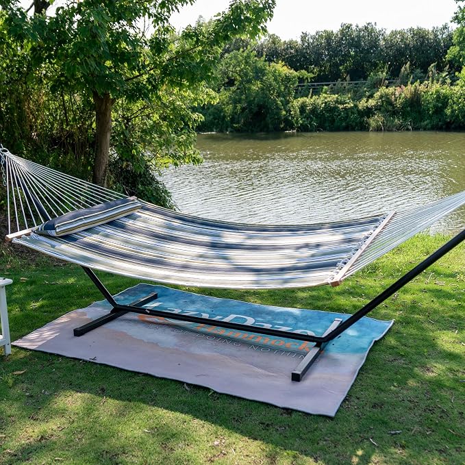 Lazy Daze Hammocks 12 FT Quilted Fabric Double Hammock with Spreader Bars and Detachable Pillow, 450lbs Weight Capacity - Image 7