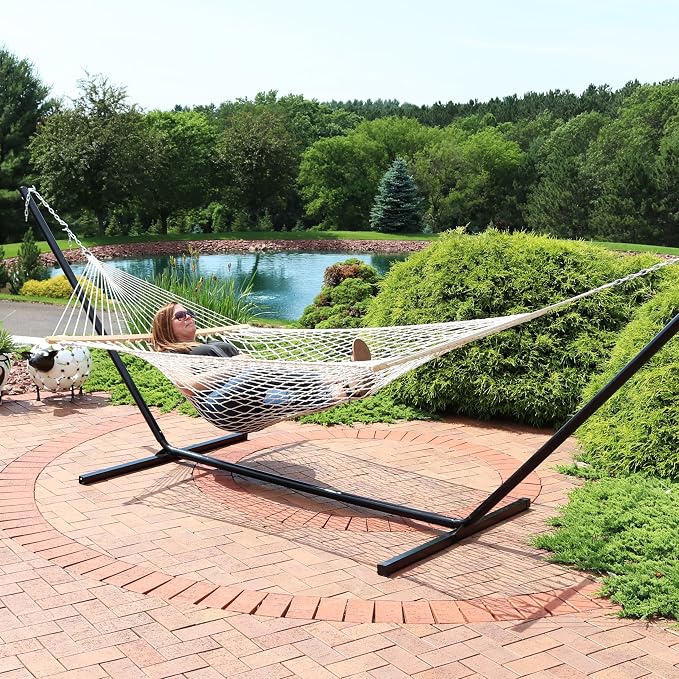 Sunnydaze Cotton Rope Hammock for Outside - 450-Pound Capacity Indoor or Outdoor Hammock with Spreader Bars - Natural - Image 8