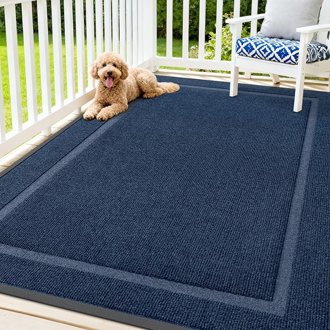 OLANLY Front Door Mat Indoor Outdoor Entrance, Waterproof All-Season, All-Weather Doormat, Sturdy Natural Rubber, Fade Resistant, Low Profile, Easy Clean Patio Porch Entryway Mat, 71x47, Blue by OLANLY