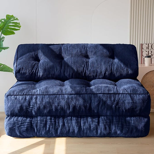 MAXYOYO Folding Sofa Bed, Convertible Sleeper Chair with Pillow Foldable Mattress with Back Support, Portable Fold Out Chair Bed Comfy Floor Sofa Lounge for Living Room Bedroom, Navy Double