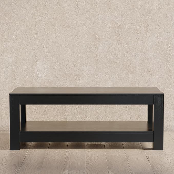 Maven Lane Paulo Coffee Table – 18 Inch Rectange Table with Storage – Black Solid Wood – Ideal for Living Room and Lounge