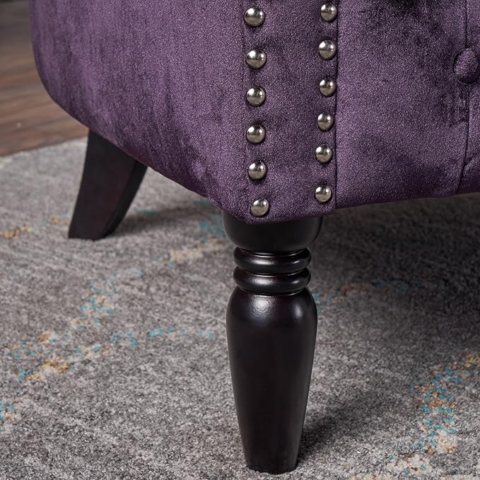 Christopher Knight Home GDFStudio Melaina Tufted Chesterfield Velvet Loveseat with Scrolled Arms, BlackBerry and Dark Brown