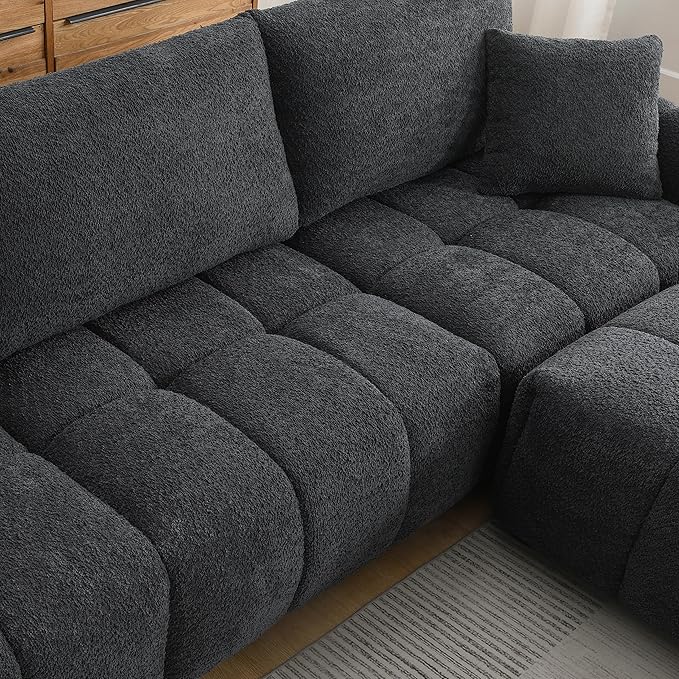 ERYE 110" L-Shaped Sectional Sofa 4 Seat Tufted Sofa Couches with Ottoman, Oversized Tufted Boucle Upholstered Corner Sectional Couch for Living Room Home Apartment