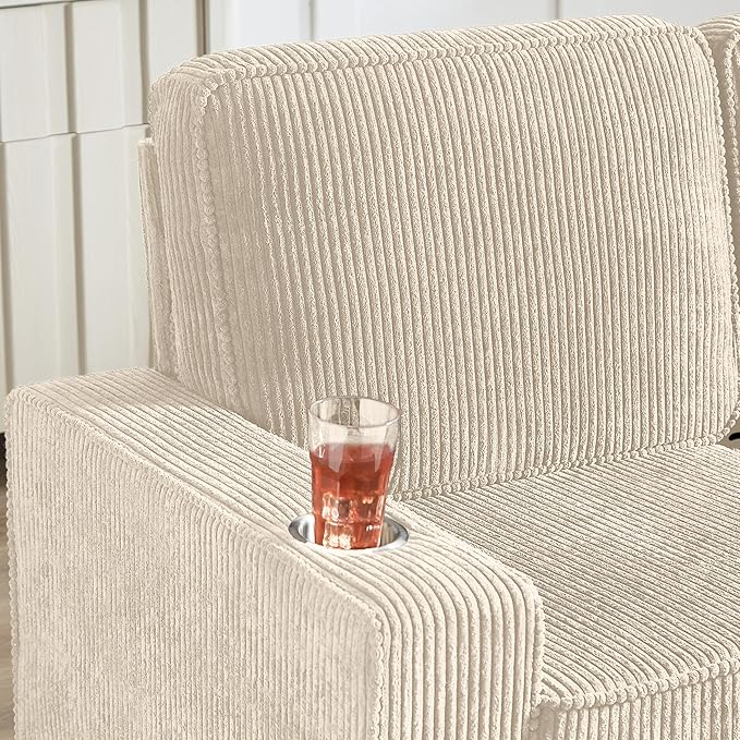 83" Modern Cloud Sofas for Living Room Bedroom, 3 Seat Modular Couch Soft Corduroy Upholstered Loveseat Couches with Cupholders for Home Apartment Office Studio