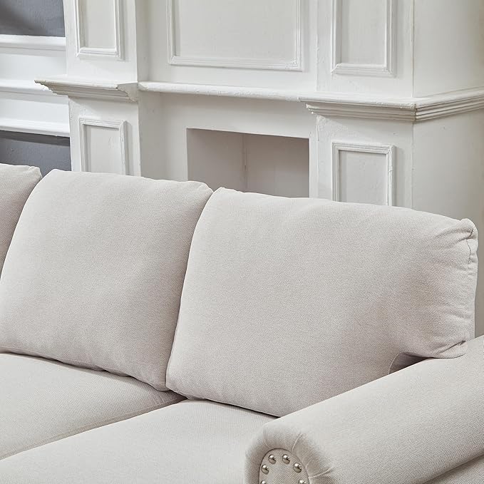 2 Pieses Living Room Sofa Sets Linen Fabric Couch and Loveseat with Nailhead Decor, Soild Wood Legs, Rolled Armrests & Storage ,2PCS Sofas 3 Seaters Couch and Love Seat for Living Room Furniture Sets