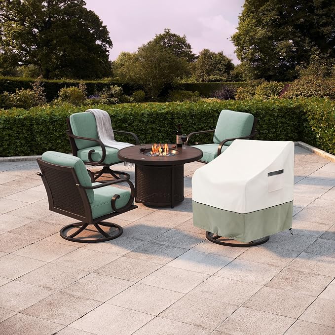 Outdoor Swivel Lounge Chair Cover 2 Pack,Waterproof Heavy Duty Outdoor Chair Covers,Patio Rocking Chair Covers for Outdoor Furniture,(30 W x 34 D x 38.5 H inches),White&Grayish Green - Image 6