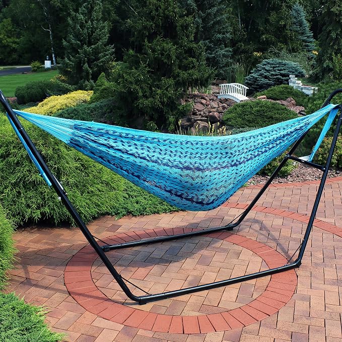 Sunnydaze Handwoven XXL Thick Cord Mayan Double Hammock for Outside - 625-Pound Capacity Heavy-Duty Outdoor Hammock - Blue - Image 9