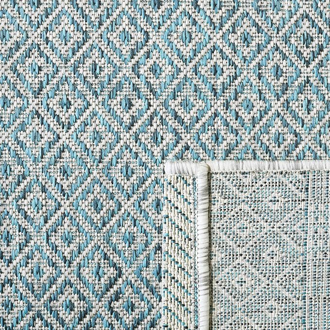 SAFAVIEH Courtyard Collection 4' x 5'7" Grey/Aqua CY8235 Indoor/ Outside Waterproof Easy cleansingPatio Backyard Mudroom Area Mat - Image 5