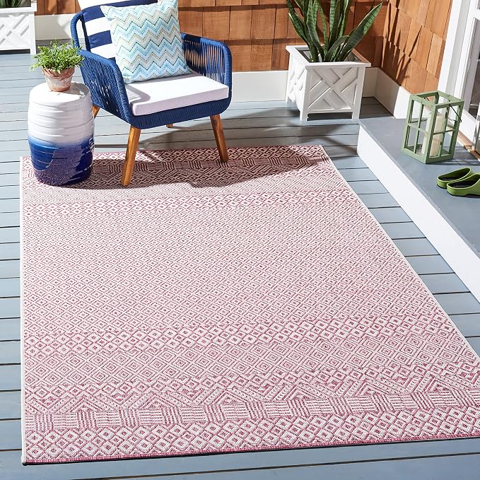 SAFAVIEH Courtyard Collection 4' x 5'7" Ivory/Red CY8235 Indoor/ Outside Waterproof Easy cleansingPatio Backyard Mudroom Area Mat by SAFAVIEH