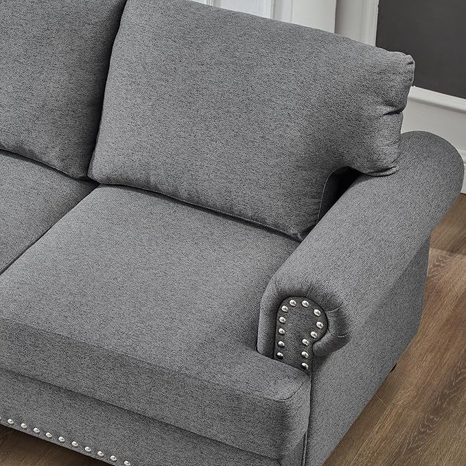 2 Pieses Living Room Sofa Sets Linen Fabric Couch and Loveseat with Nailhead Decor, Soild Wood Legs, Rolled Armrests & Storage ,2PCS Sofas 3 Seaters Couch and Love Seat for Living Room Furniture Sets