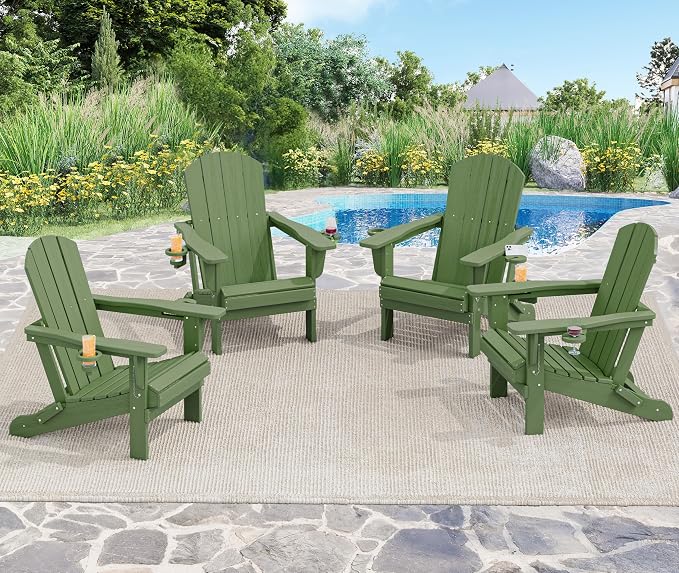 SERWALL Adirondack Chair with Cup Holders - Composite Adirondack Chairs HDPE Outdoor Chairs All Weather Use- Avocado - Image 2