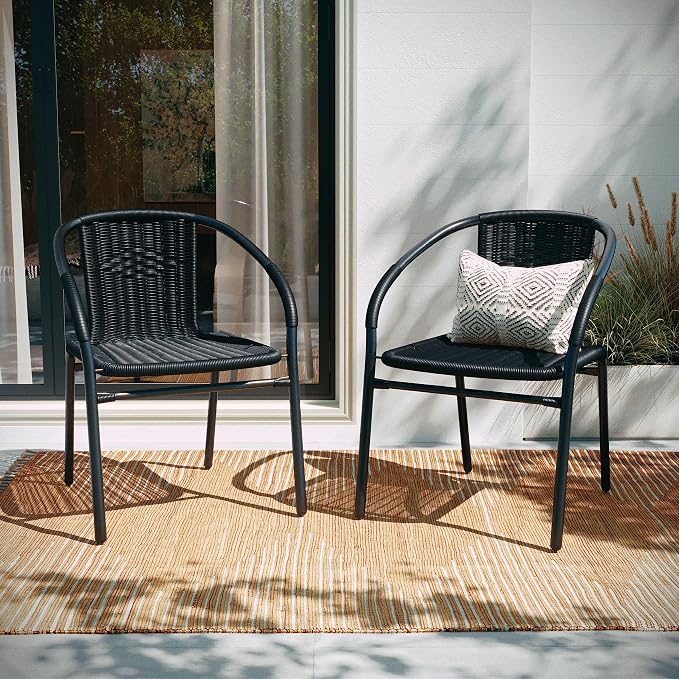 Flash Furniture Lila Modern Rattan Indoor/Outdoor Stackable Dining Chairs, Stacking Rattan Bistro Chairs for Patio or Restaurant, Set of 4, Black - Image 8