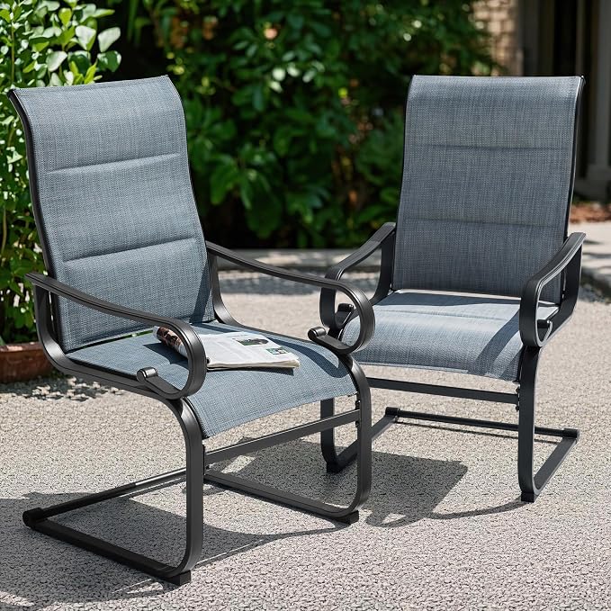 NUU GARDEN Set of 2 Padded Textilene Patio Dining Chairs C Spring Outdoor Chairs with Curved Armrests Powder Coated Metal Frame Patio Furniture for Garden Backyard Poolside Lawn Blue and Black - Image 5