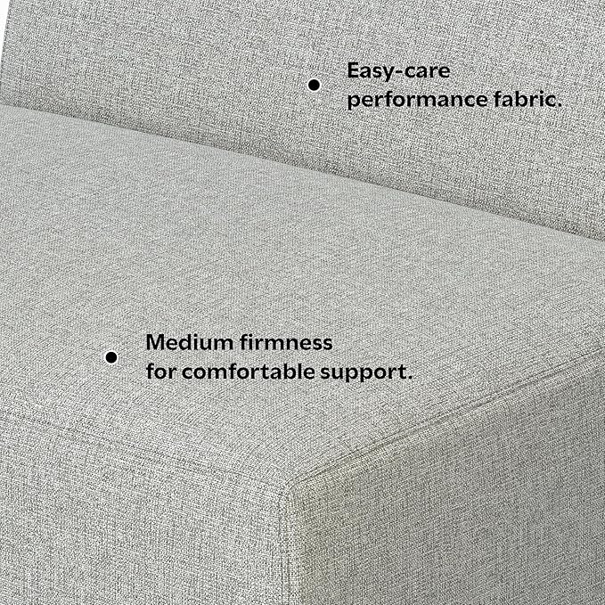 SIMPLIHOME Rex Center Sofa Module in 100% Recycled Polyester Tightly Woven Performance Fabric, Pale Grey, 34-inches Wide, Handcrafted Modern-Style Armless Sofa or Armless Chair for Living Room