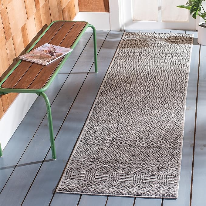 SAFAVIEH Courtyard Collection 2'3" x 14' Grey/Black CY8235 Indoor/ Outside Waterproof Easy cleansingPatio Backyard Mudroom Runner Mat by SAFAVIEH
