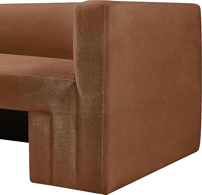 Meridian Furniture 665Saddle-S Henson Collection Modern | Contemporary Velvet Upholstered Sofa with Soft Saddle Brown Velvet, Solid Wood Frame, 89.5" W x 34.5" D x 28" H, Saddle