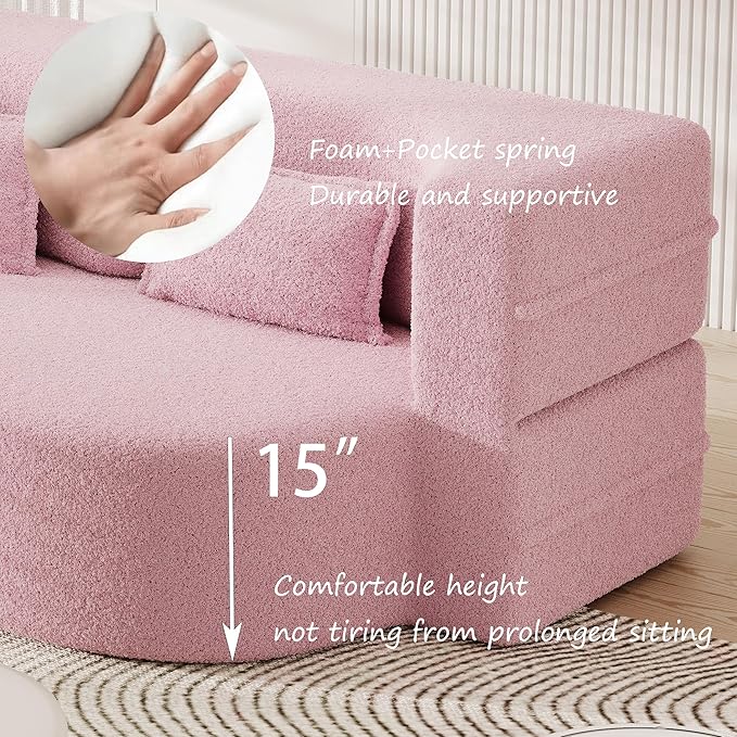 78" Oversized Convertible Folding Sofa Bed Full Size ,35D Full Foam Futon Loveseat Fold Out Couch Floor Mattress Teddy Fleece Lazy Lounge Sofabed for Living Room/Dorm/Guest Use/Home Office/Apartment