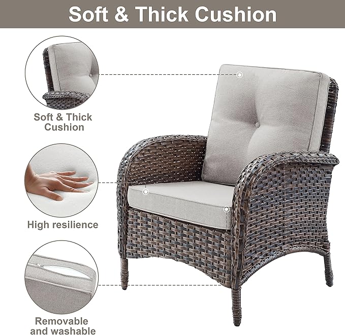 Belord 7 Piece Outdoor Patio Furniture Sets with Rocking Chairs, Wicker Loveseat Conversation Sets for Patio Deck Backyard Poolside, Beige Cushion