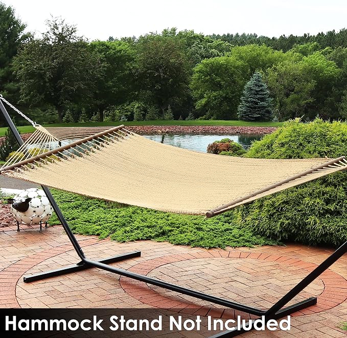 Sunnydaze Soft-Spun Polyester Rope Double Hammock for Outside - 600-Pound Weight Capacity Extra Large Hammock - Tan - Image 9