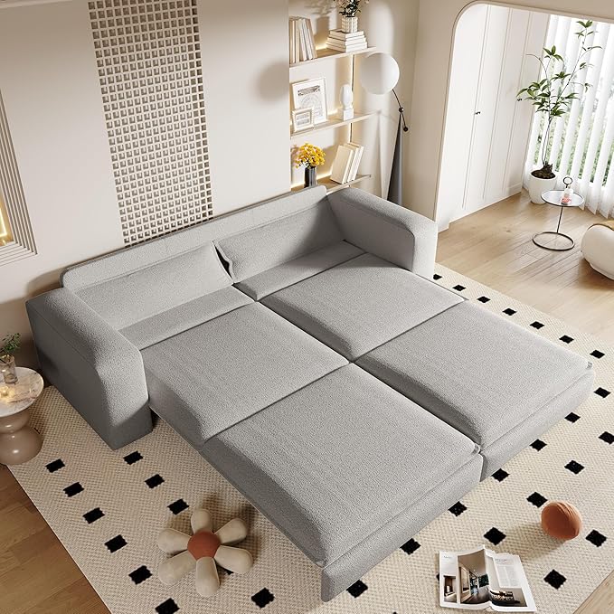 Eafurn 3 in 1 Convertible Pull Out Sleeper Sofa Couch Bed King Size,93" Oversized Recliner Loveseat Chaise Lounge Sofabed Daybed with Thickness Cushions for Living Room Office
