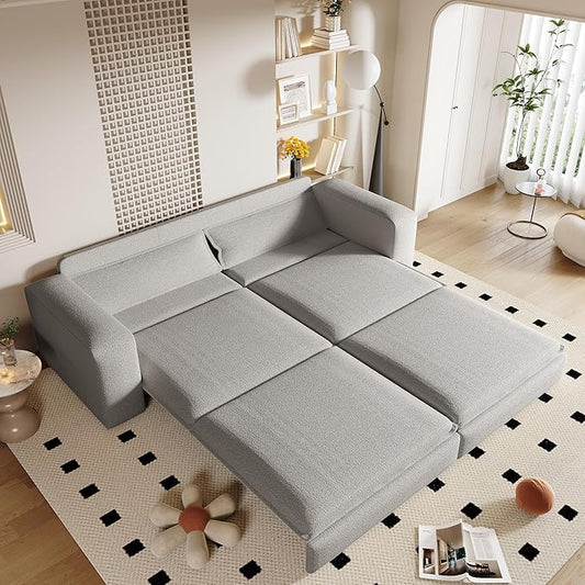 Eafurn 3 in 1 Convertible Pull Out Sleeper Sofa Couch Bed King Size,93" Oversized Recliner Loveseat Chaise Lounge Sofabed Daybed with Thickness Cushions for Living Room Office