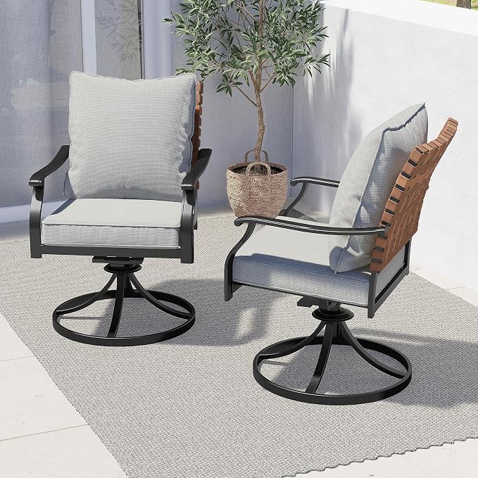 Grand patio 2-Piece Outdoor Dining Chair Set, 2 Leather-Look Wicker 360-Degree Swivel Patio Chair by GrandPatio