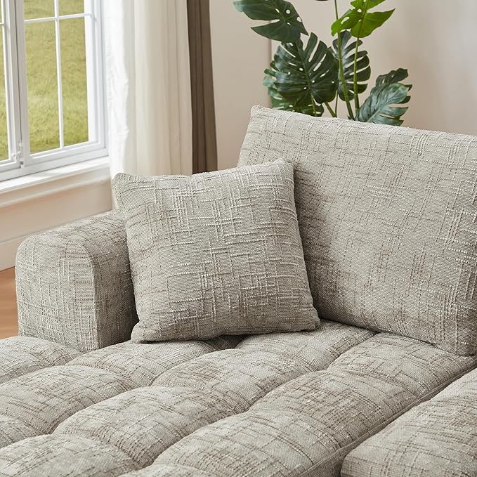 108 Inch Oversized Cloud Modular Sectional Sofa with Left Facing Chaise, L Shaped Floor Lounge Couch, Comfy Tufted Chenille Boneless Sofa with Deep Seat,No Assembly Required for Living Room Office